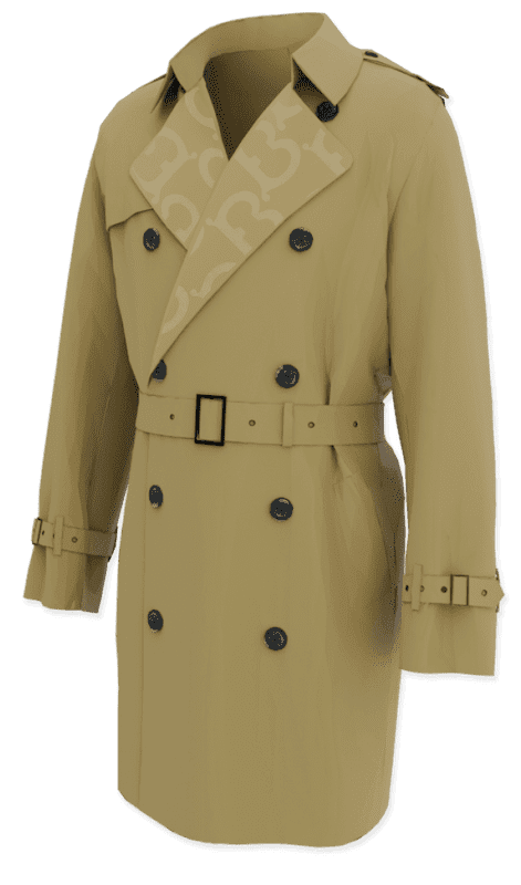 A 3D render of a burberry trenchcoat